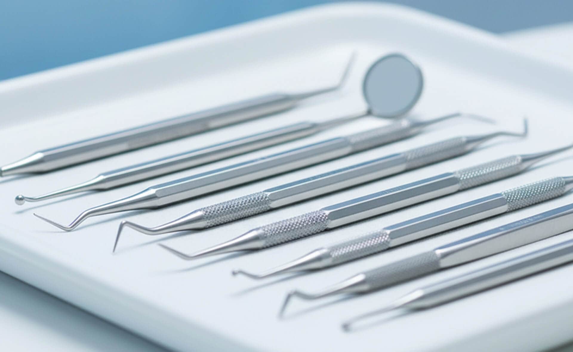 Dental hygiene tools arranged on a tray, emphasizing prevention and oral health care services at Cornerstone Dental Group in Westford, MA.